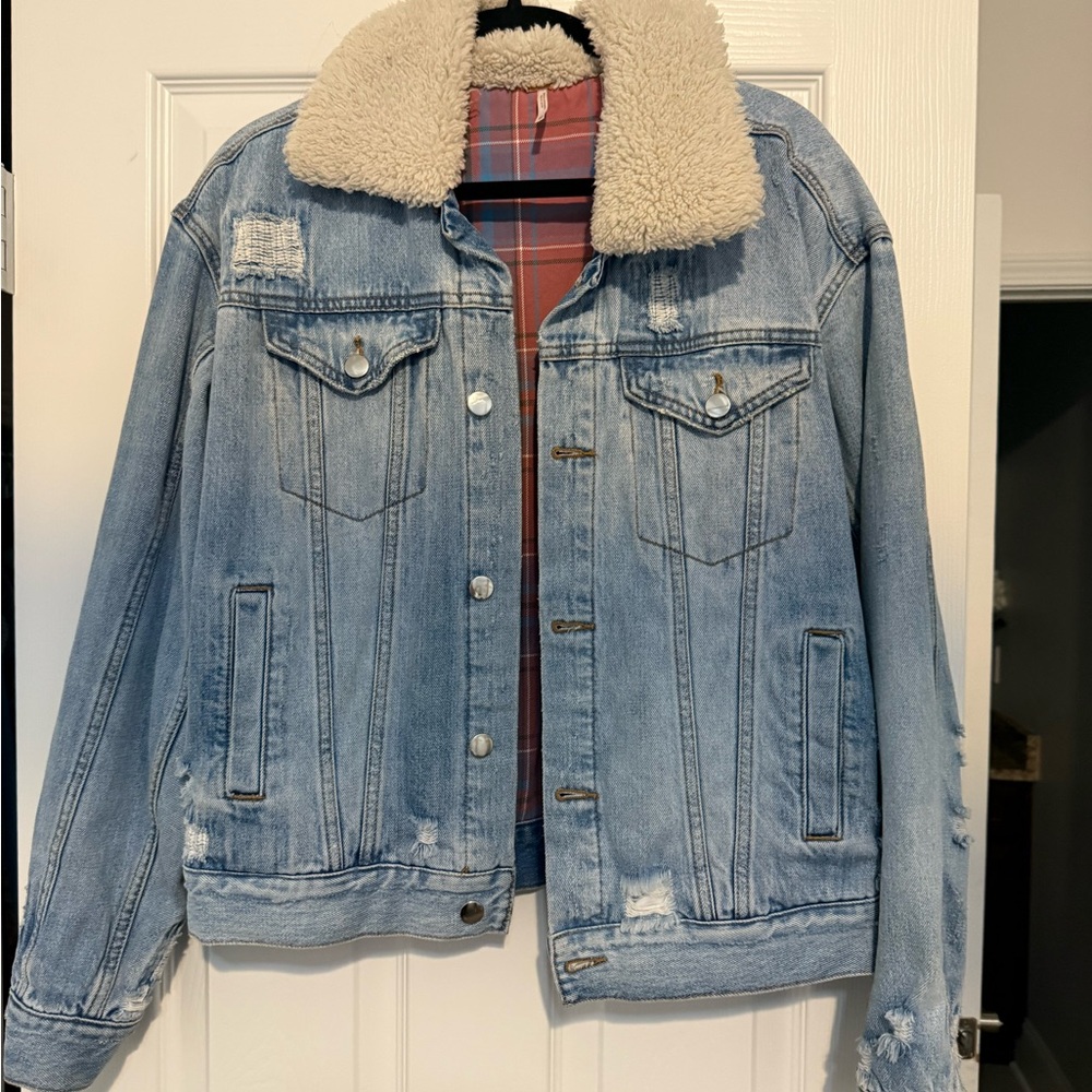 Free people Denim Jacket with Sherpa Collar